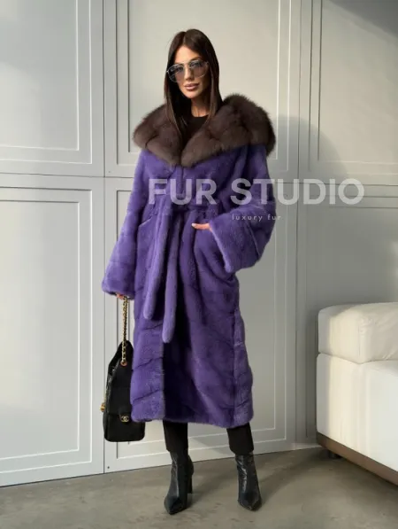 Фиолетовая норковая шуба - фото 18