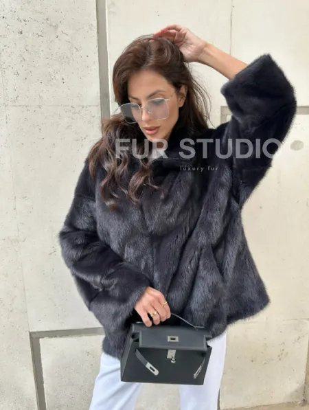 Норковый полушубок - графит - фото 4