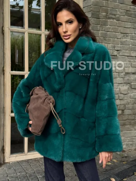 Полушубок норковый - цвет изумруд - фото 0