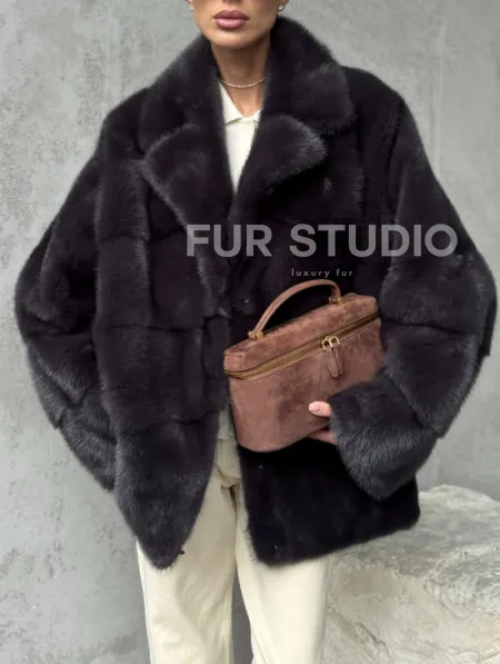 Меховой полушубок из норки  графит - фото 1