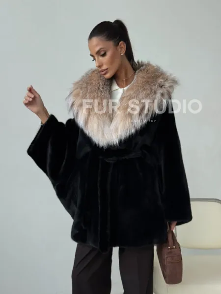 Норковый полушубок с капюшоном рысь - фото 11