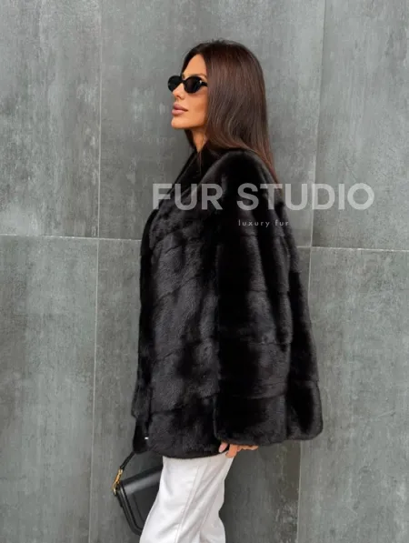 Черный норковый полушубок - фото 6