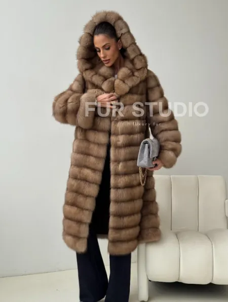 Шуба из куницы с капюшоном кобра - фото 5