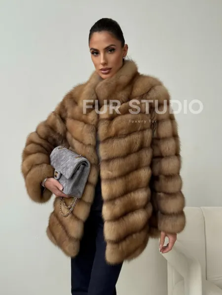 Шуба из куницы - стойка воротник - фото 6
