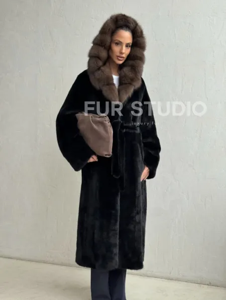 Норка кимоно BLACKGLAMA С капюшоном - фото 8