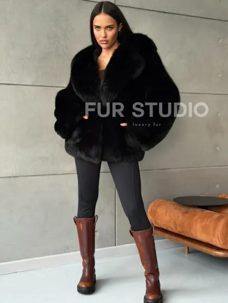 Черная шуба из лисы - фото 4