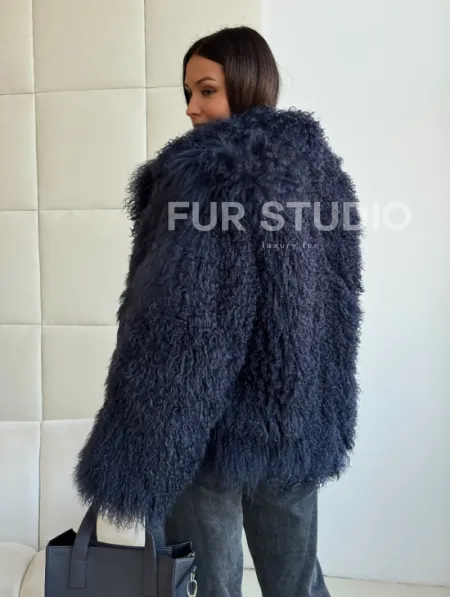 Шуба из ламы - цвет джинс - фото 4