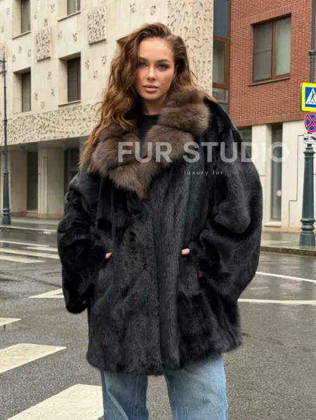 Норковая шуба - воротник куница - фото 0