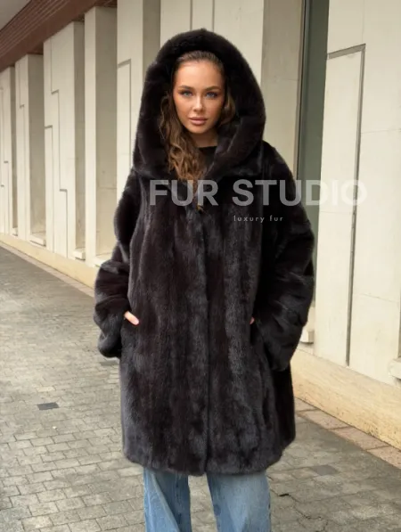 Норковая шуба с капюшоном - фото 10