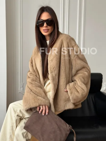 Норковый жакет (бежевый) - фото 9