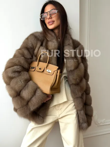 Шуба из меха куницы - рукава косичкой - фото 4