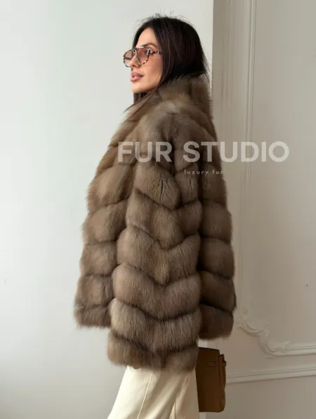 Шуба из меха куницы - рукава косичкой - фото 8