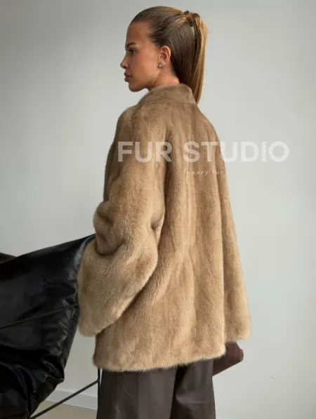 Норковый полушубок V-образный воротник - фото 5