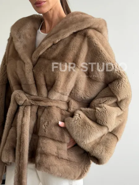 Норка пастель с капюшоном - летучая мышь - фото 2