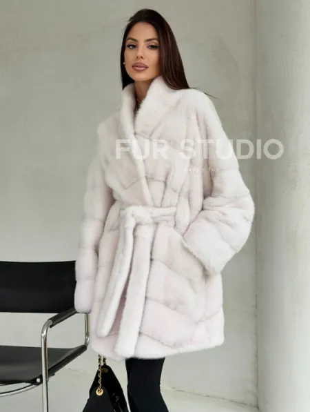 Белая шуба-кимоно, мех норка - фото 8