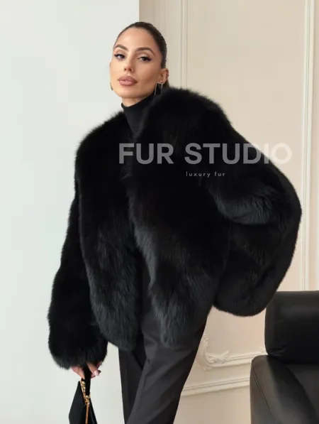 Черная короткая шуба из песца - фото 0
