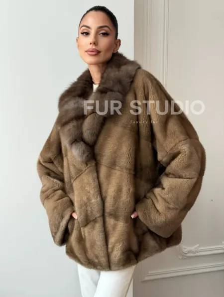 Норковый полушубок - воротник куница - фото 9