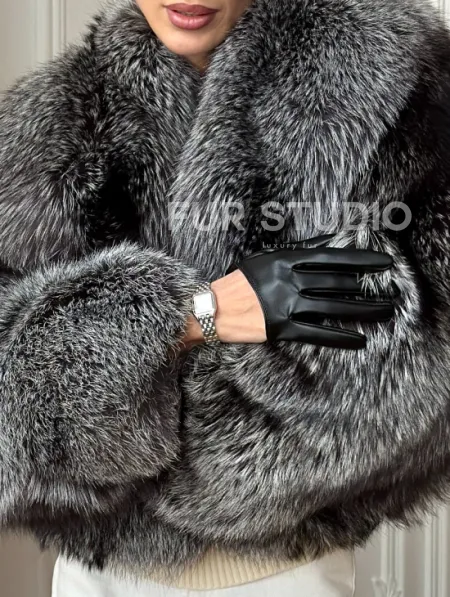 Кроп-шуба из чернобурой лисы - фото 1