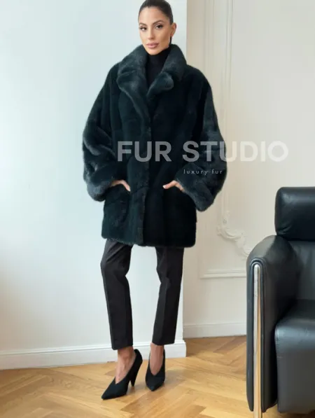 Зеленая норковая шуба - жакет - фото 3
