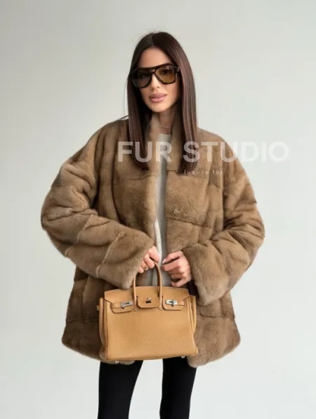 Полушубок пастель мех норка - фото 14