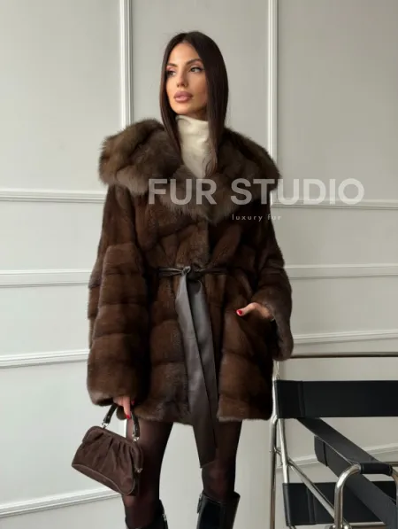 Шуба норка - кимоно с капюшоном - фото 11