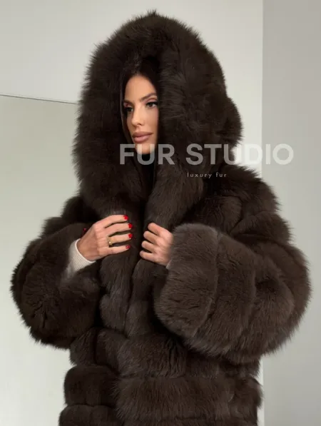 Шуба из песца с капюшоном - фото 10