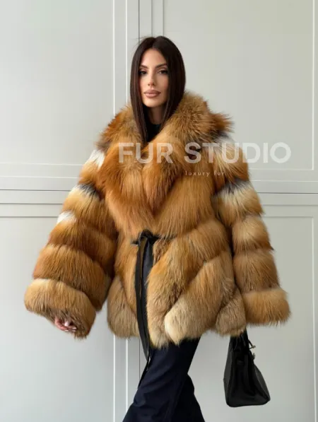 Шуба из лисы огневки - оверсайз - фото 15