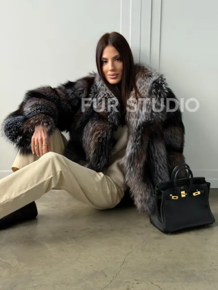 Шуба из меха блюфрост - воротник английский - фото 19