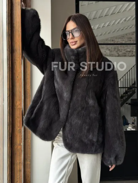 Меховой норковый жакет (серый) - фото 15