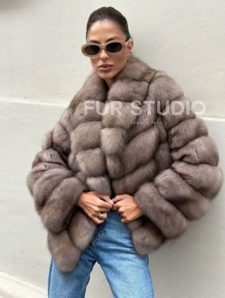 Шуба из меха соболя в оттенке торторо - фото 0