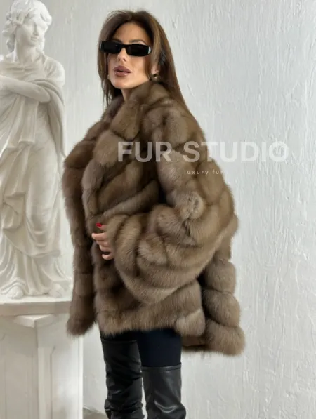 Жакет из куницы с шалью - фото 1