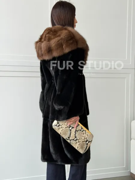 Норковая шуба фасон баллон с капюшоном куница - фото 11