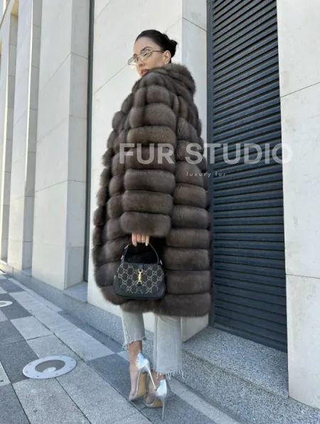 Шуба из меха баргузинского соболя - седина 1, воротник шаль - фото 4