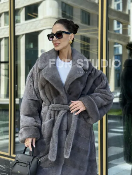 Норковая шуба в цвете сапфир - фото 1