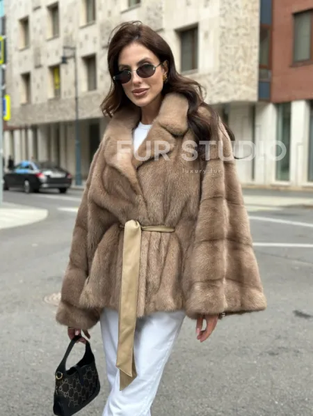 Шуба автоледи из норки цвет бежевый - фото 6