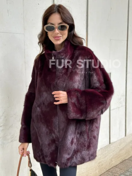Женская норковая курточка - цвет бордо - фото 0