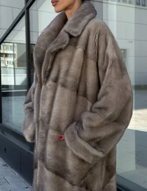 Шуба из меха норки в стиле «Oversize» - цвет сильвер - фото 1