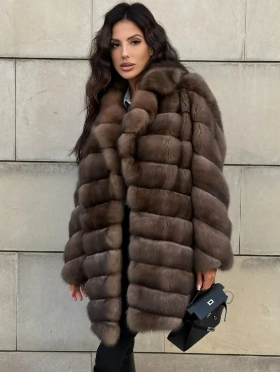 Меховое манто из баргузинского соболя с диагональной раскладкой, SILVER 1-2 - фото 5