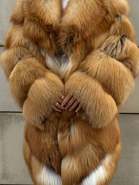 Vintage шуба диагональ из меха лисы Gold Fox, английский воротник - фото 3