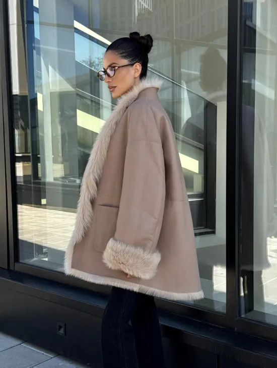 Женская двухсторонняя дубленка-шуба из меха итальянской тосканы - фото 16