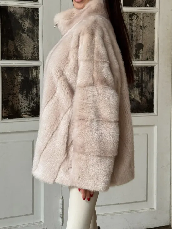 Зимняя норковая шуба - курточка, стойка воротник - на молнии - фото 2