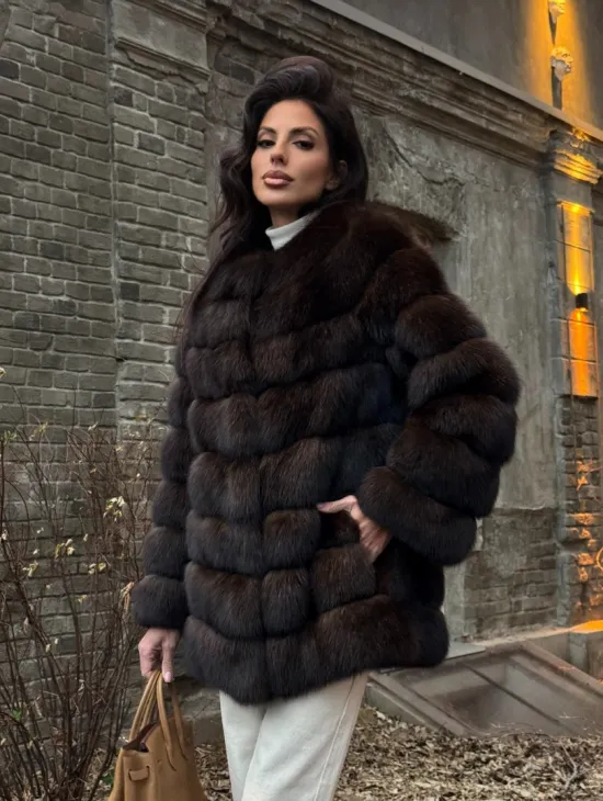 Шуба из соболя с воротником шанель, поперечка - фото 6