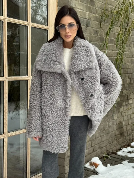 Короткая шубка - дублёнка из овчины - фото 7