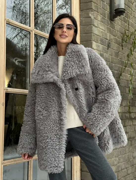 Короткая шубка - дублёнка из овчины - фото 12