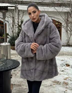 Полушубок норковый с капюшоном - фото 10