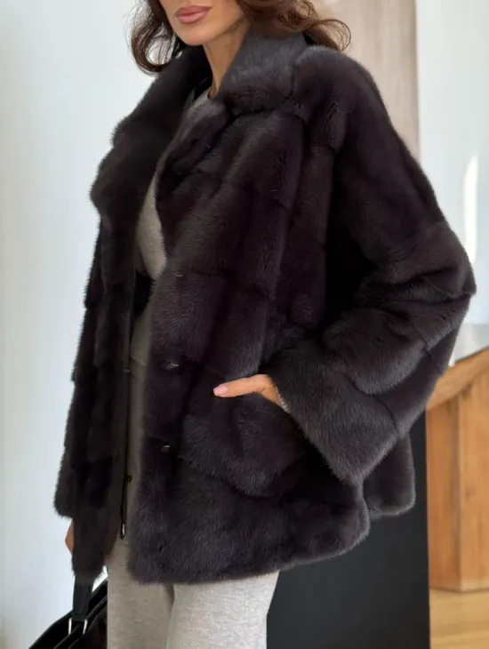 Полушубок норковый автоледи с английским воротником - фото 4