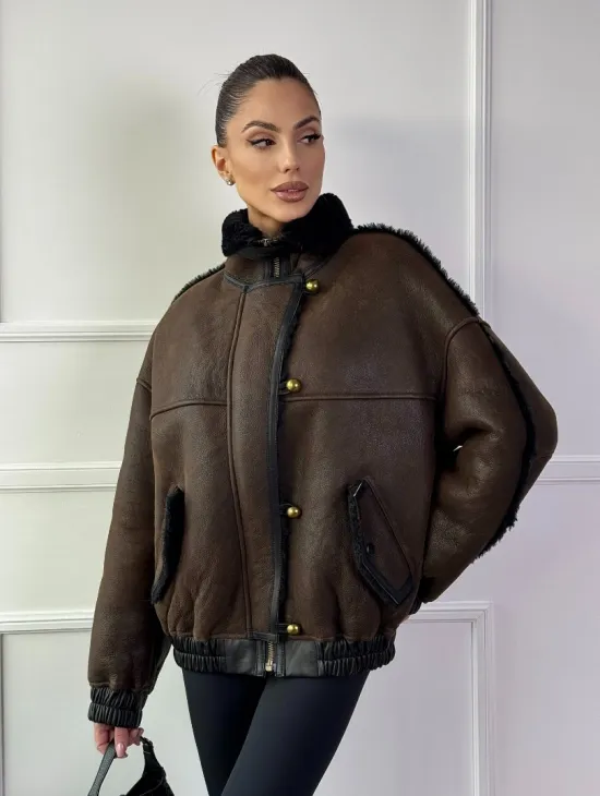 Бомбер - дубленка из натуральной овчины керли 