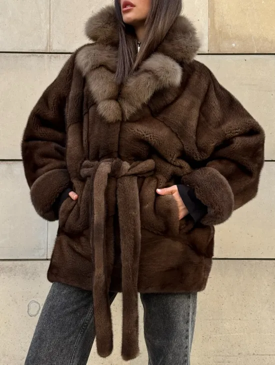 Коричневый норковый полушубок 