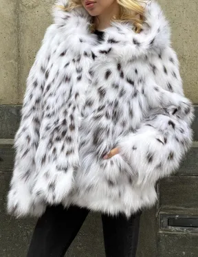 Полушубок из лисы под рысь с капюшоном - фото 1