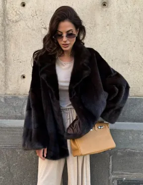 Норковая шуба в цвете махагон - фото 5